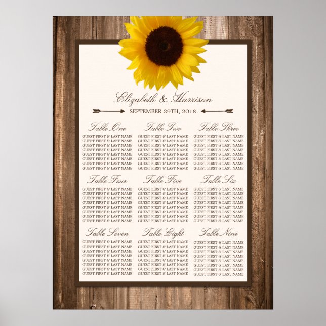 Póster País Rústico Girasol y Boda de Madera Marrón (Frente)