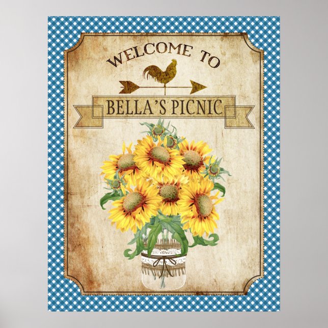 Póster País Sunflower Blue Gingham Poster (Frente)