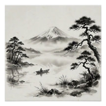 Paisaje a tinta de Japón Monte Fuji