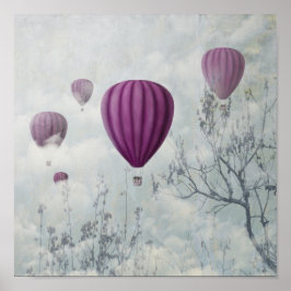 Póster Paisaje abstracto con globos de aire caliente rosa