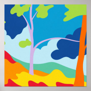 Póster Paisaje abstracto cuadrado de bloque de color mini