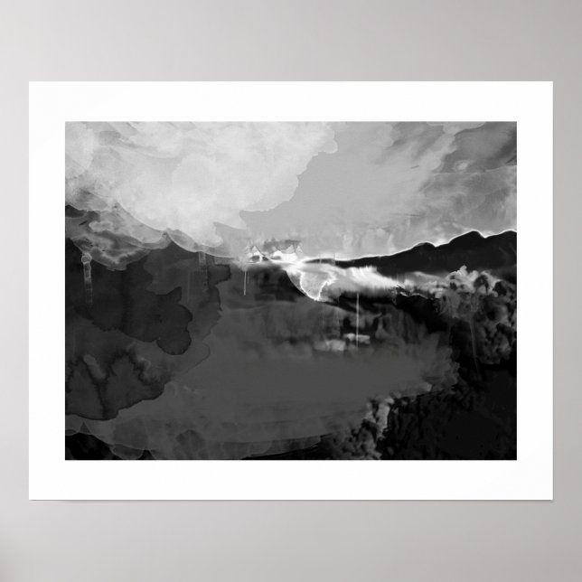 Póster paisaje abstracto de blanco negro (Frente)