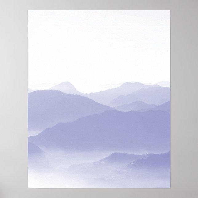 Póster Paisaje abstracto de montañas azul blanco (Frente)
