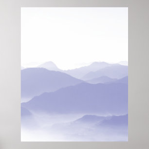 Póster Paisaje abstracto de montañas azul blanco