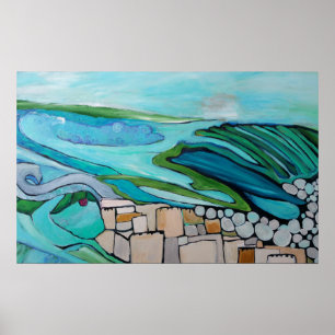 Póster Paisaje abstracto del pueblo costero