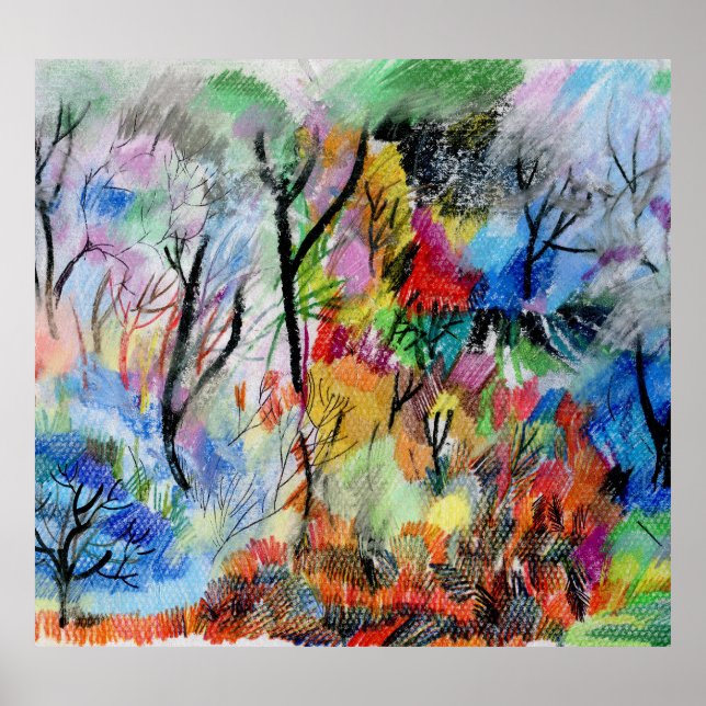 Póster Paisaje abstracto: fondo dibujado a mano (Frente)