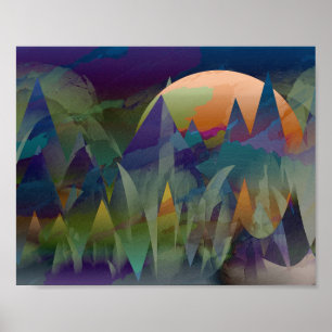 PÓSTER PAISAJE ABSTRACTO GEOMÉTRICO DE LUNA DE MONTAÑA