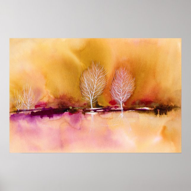 Póster Paisaje abstracto intenso de Magenta Brown con árb (Frente)