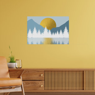 Póster Paisaje abstracto puesta de sol dorada amanecer in