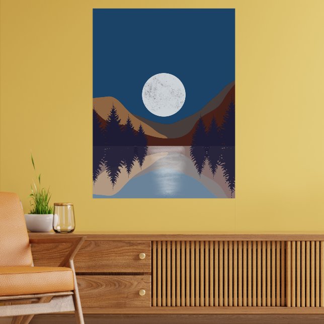 Póster Paisaje abstracto rústico bosque reflexión de luna (Salón 2)