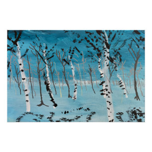 Póster Paisaje acrílico "Árboles en invierno" a bordo