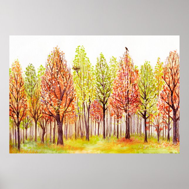 Póster Paisaje acuático con árboles de otoño (Frente)