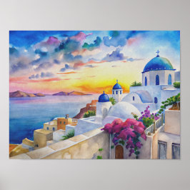 Póster Paisaje acuático de las islas griegas de Santorini