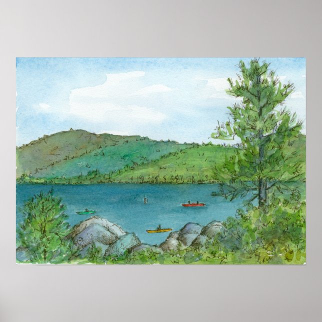 Póster Paisaje acuático de Mountain Lake Kayaking (Frente)