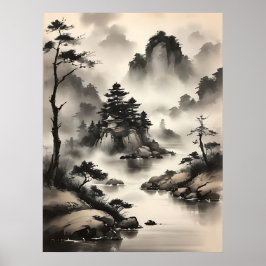 Póster Paisaje acuático japonés