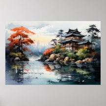 Paisaje acuático japonés Lago otoñal