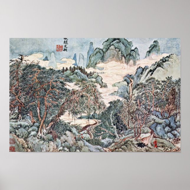 Póster Paisaje Al Estilo Del Chao Meng-Fu De Wang (Frente)