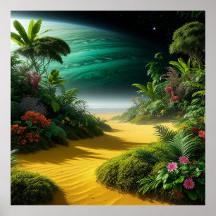 Póster Paisaje alienígena vibrante con vegetación exubera