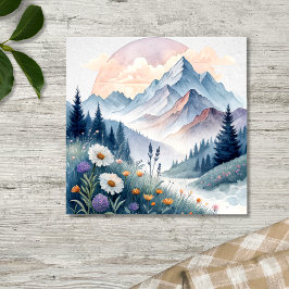 Póster Paisaje alpino acuático con flores silvestres