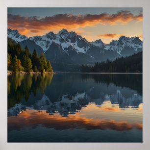 Póster Paisaje alpino tranquilo al amanecer