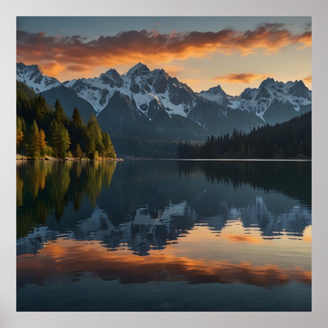Póster Paisaje alpino tranquilo al amanecer (Frente)