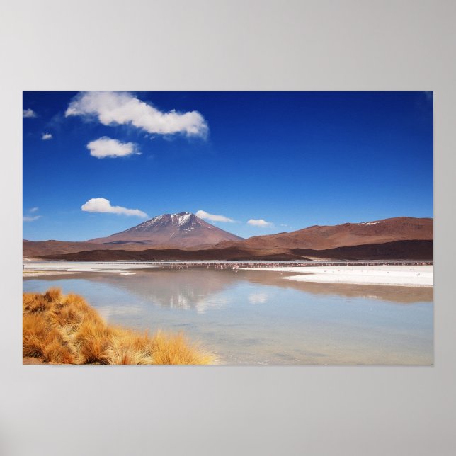 Póster Paisaje altiplano con volcán en Bolivia (Frente)
