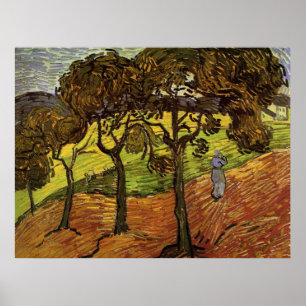 Póster Paisaje, árboles y figuras de Vincent van Gogh