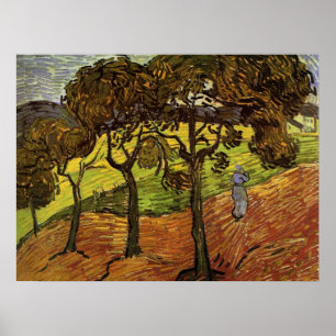 Póster Paisaje, árboles y figuras de Vincent van Gogh