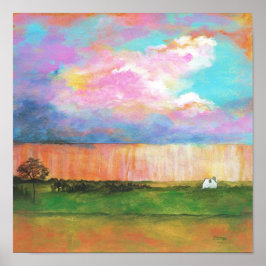 Póster Paisaje Art Painting Tormenta de lluvia Tiny Farm 