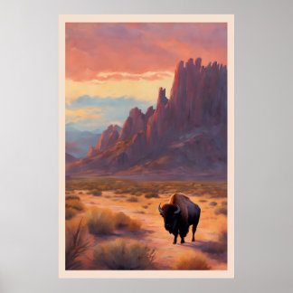 Póster Paisaje artístico del Desert Lone Buffalo Colorful