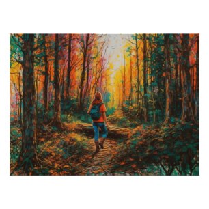 Póster Paisaje artístico digital de excursión forestal de