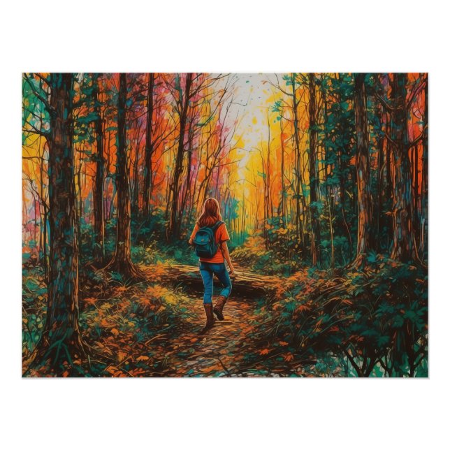 Póster Paisaje artístico digital de excursión forestal de (Anverso)