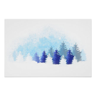 Póster Paisaje azul invernal