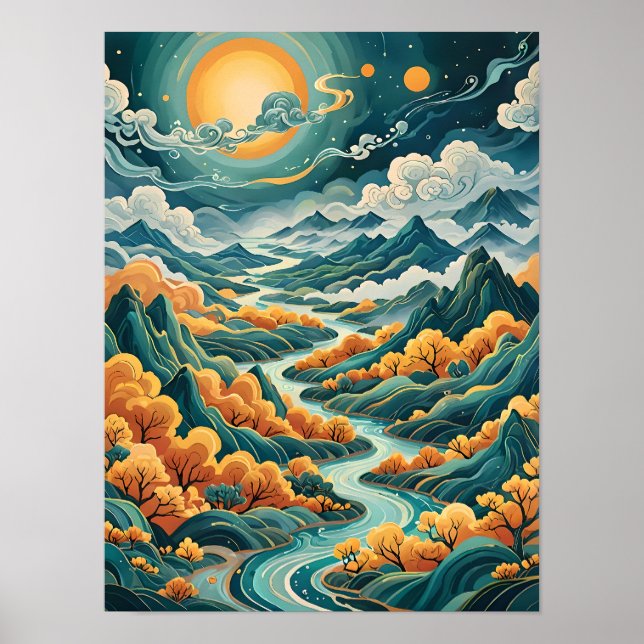 Póster Paisaje bohemio - Ríos serenos que fluyen (Frente)