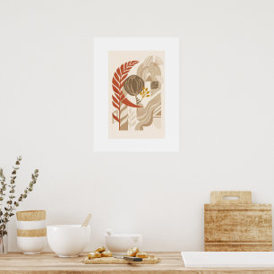 Póster Paisaje Botánico Mínimo   Boho Mediados de Siglo W