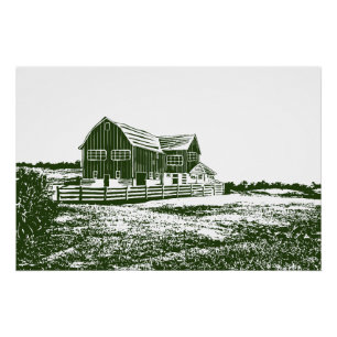 Póster Paisaje campestre estilo madera casa de campo
