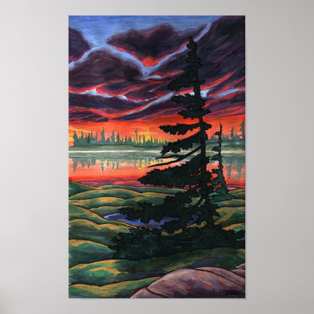 Póster Paisaje canadiense pintando el Poster del atardece (Frente)