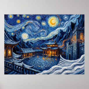 Póster Paisaje cómico de la noche estrellada de Kamar-Taj