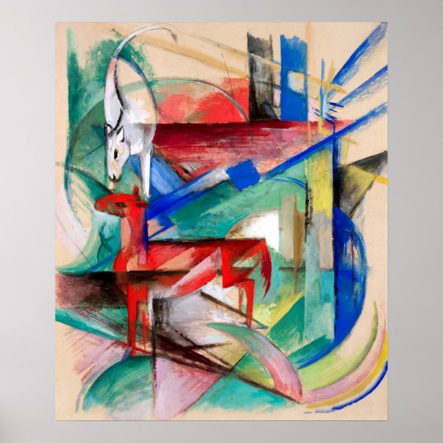 Póster Paisaje con animales de Franz Marc (Frente)