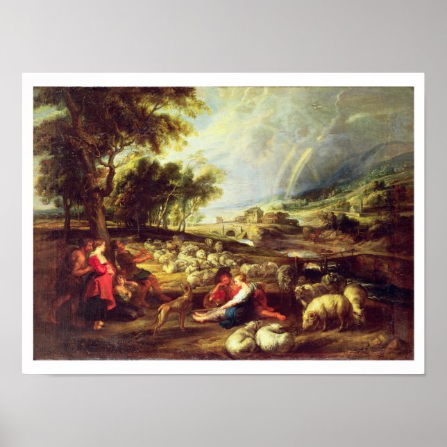 Póster Paisaje con arcoiris (aceite sobre lienzo) (Frente)