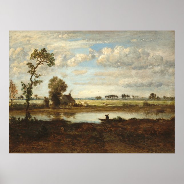 Póster Paisaje con Boatman, Bella Artes de Théodore Rouss (Frente)
