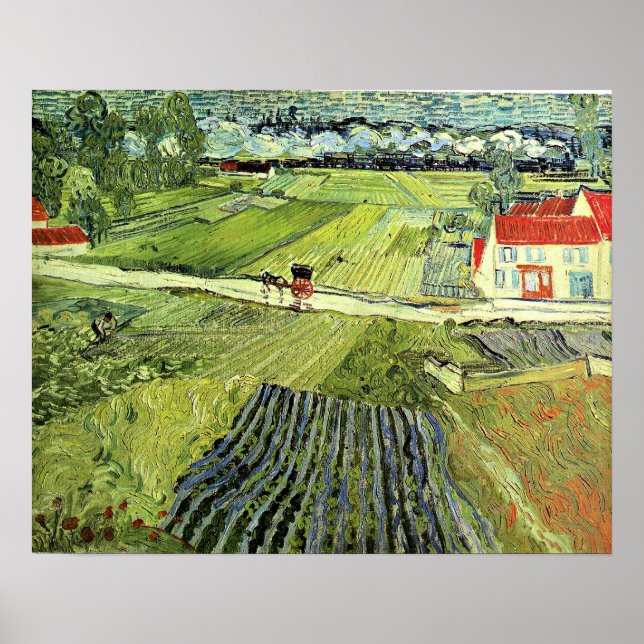 Póster Paisaje con carruaje y tren (Frente)