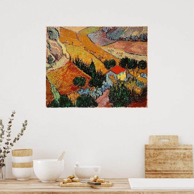 Póster Paisaje con casa y labrador, (Cocina)