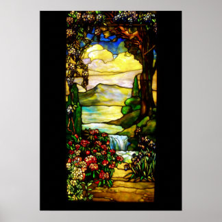 Póster Paisaje con cascada, Tiffany 1920