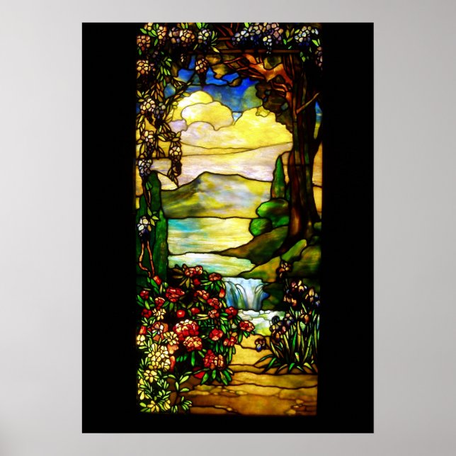 Póster Paisaje con cascada, Tiffany 1920 (Frente)