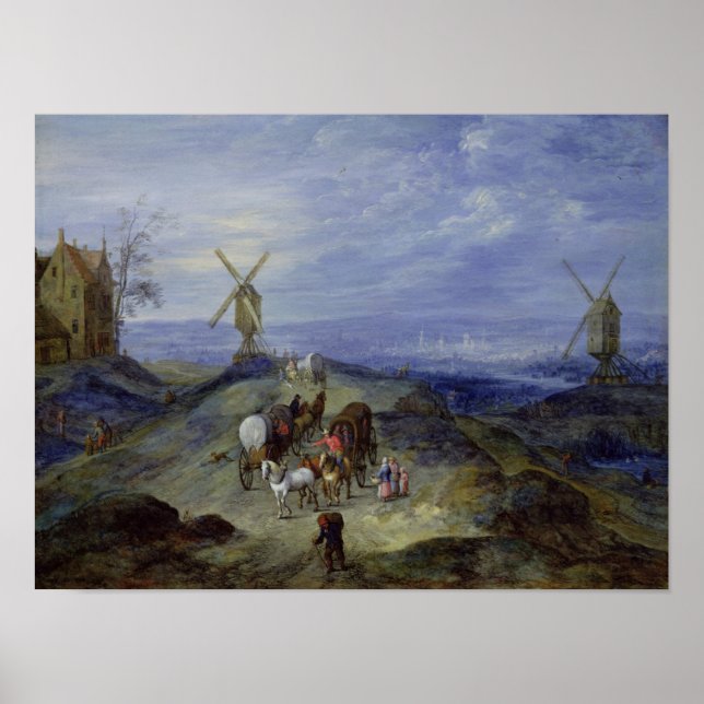 Póster Paisaje con dos molinos de viento, 1612 (Frente)