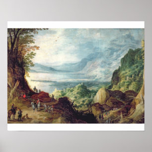 Póster Paisaje con el mar y las montañas (aceite en lona)