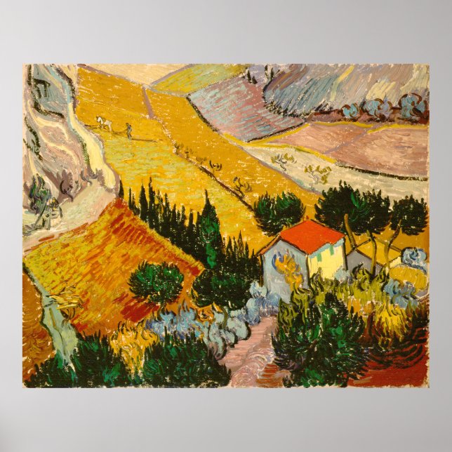 Póster Paisaje con House y PloughmaVincent van Gogh (Frente)