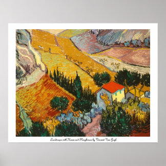 Póster Paisaje con House y Plowman Vincent VanGogh