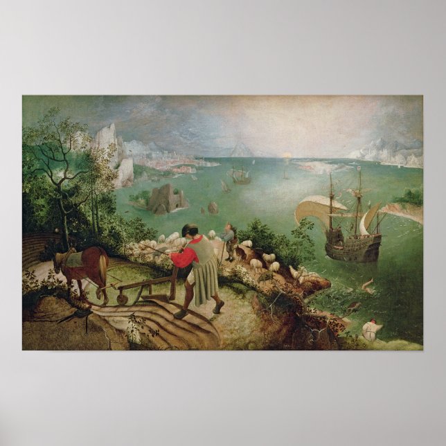 Póster Paisaje con la caída de Icarus, c.1555 (Frente)